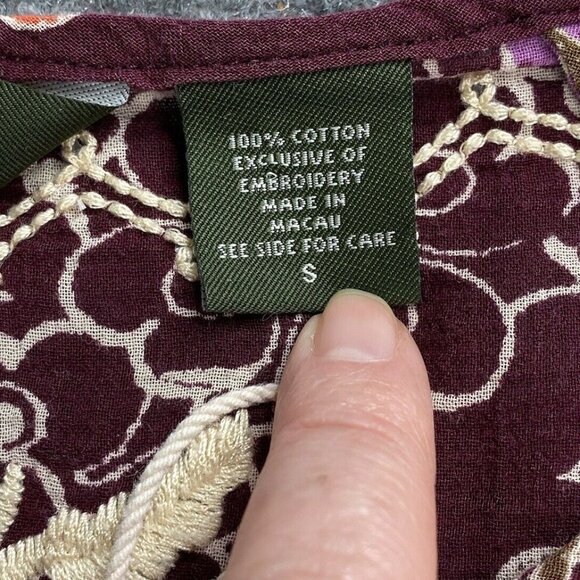 Eddie Bauer Blouse Womens S Purple Embroidered Tasseled Paisley Boho Semi Sheer - Picture 9 of 14